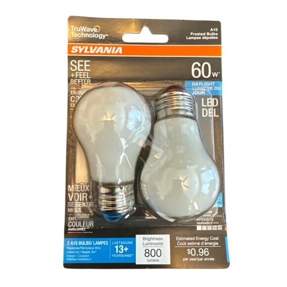 Sylvania TruWave Technology 60W A15 Frosted LED Daylight Bulbs 2-Pack - Picture 4 of 6